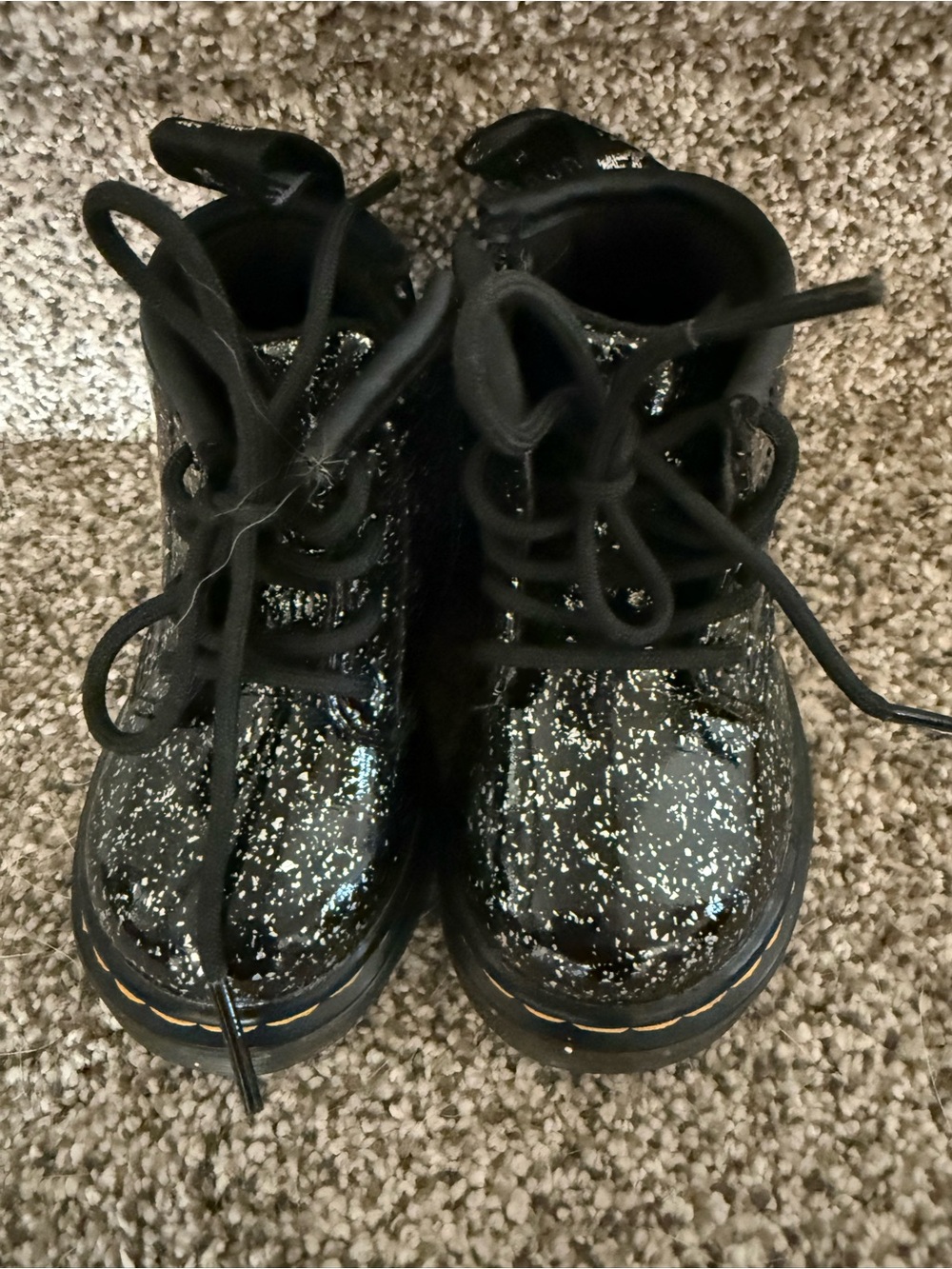 Dr. Martens Kids Black Glitter Lace-Up Boots with Silver Speckle